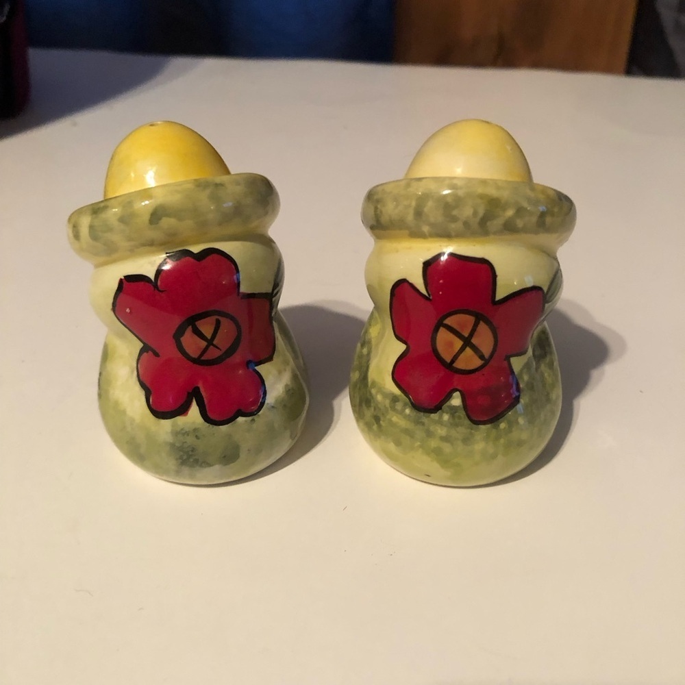 Floral Yellow and Green Salt and Pepper Shakers